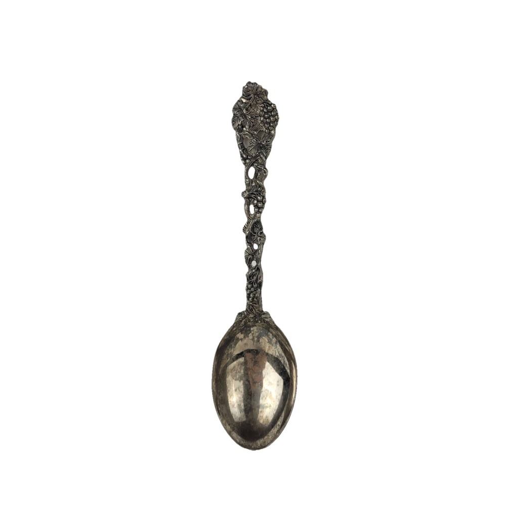 Vintage GODINGER Large 10-3/4" Silverplate Serving Spoon Ornate‎ Grapevine Grape